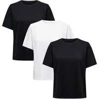 ONLY T-Shirt Damen Rundhals Shirt (3} -tlg. {3er Pack) {reguläre Passform}