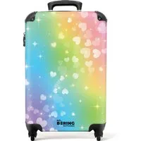 NoBoringSuitcases.com© Kinderkoffer Herzen für Regenbogen-Hintergrund 55x35x20cm, 4 Rollen, Reisetasche mit Rollen, Koffer Handgepäck Flugzeug