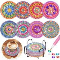 FOUORTUNATE-BEE Kreativset Diamantmalerei Untersetzer Set 8tlg DIY Bastelset mit Halter, Bastelset Untersetzer für Kinder Erwachsene Geschenk DIY Deko