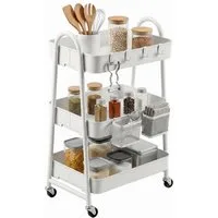 Sekey Rollwagen Küche 30 cm Breit Servierwagen mit Rollen Metall, 2 Körben & 4 Haken, Innovatives Klick-Design für schnelle Montage ohne Schrauben