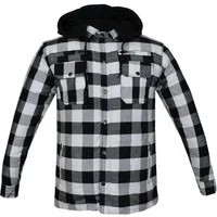 Alpha Speeds Motorradjacke Flanell-Holzfäller Motorrad KEV ARAMID Lumber Biker Hemd PRO Weiß (Wasserdicht & Winddicht & Atmungsaktiv + wasserdichte Reißverschlüsse) mit abnehmbare Kapuze & Innenjacke, All Season, inklusive Protektoren