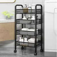 Ophy Küchenwagen 4-stöckiger Küchenwagen mit Rollen – Obst- & Gemüsekorb, Eck-Organizer, Arbeitsplatten-Register – 44×27×84 cm