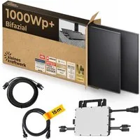 Kleines Kraftwerk Balkonkraftwerk, 1000 W, Monokristallin, (Flachdach/Garten, Solaranlage Komplettset mit Wechselrichter), 2 x 500W, Wechselrichter, Stromanschlusskabel, Solarverlängerungskabel