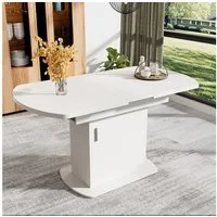 Flieks Esstisch (klappbar 110-130x70x75 cm, 1-St., mit Metallgriff), ausziehbar Tisch oval Küchentisch mit Stauraum Schreibtisch weiß