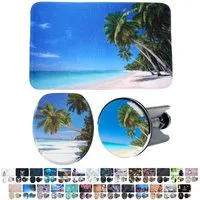 Sanilo Badaccessoire-Set 3-teilig mit Motiv, viele schöne Sets zur Auswahl, WC-Sitz mit Absenkautomatik, Badteppich 70 x 110 cm, Waschbeckenstöpsel, 3 tlg., 3-teilig, hochwertig & modern, universell, leichte Montage