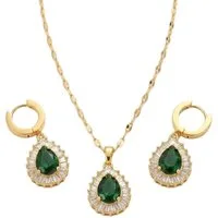KARMA Schmuckset Damen Edelstahl Zirkone Gold Grün Ohrringe Halskette (Damenhalskette Ohrschmuck, 2-tlg., wasserfest hypoallergen rostfrei), verstellbar Geschenk für Sie