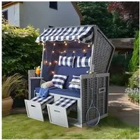 Wohnando Strandkorb Strandkorb "Anker", 108x72x160cm (BxTxH), (1-tlg), 2-Sitzer, mit maritimen Design und LED-Beleuchtung