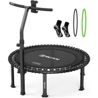 BCAN Fitnesstrampolin Erwachsenen-Trampolin, 227 kg, leise, verstellbare Seile, inkl. Griff & Socken, schwarz