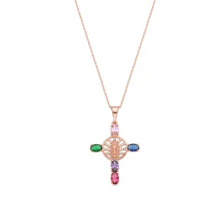 Luxenter-Halskette aus Metalllegierung und mehrfarbigem Zirkonia, gefertigt in 18-karat-Roségold – Kreuz