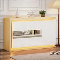 Merax Sideboard hochglanz Beistellschrank Kommode mit LED-Beleuchtung (1 St), Wohnzimmerschrank mit 3 Türen, Trennwand & Stauraum, 140x40x84cm