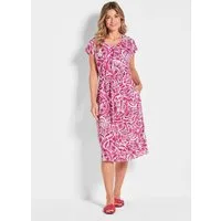 GOLDNER Sommerkleid Kurzgröße: Leinenkleid Ethno, Halbarm Printkleid aus Leinen, gemustert, figurbetont, Halbarm, tailliert