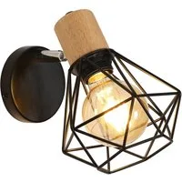 Riserva Wandleuchte Industriell-Vintage Schwarze Holz Diamant Wandlampe E27 Schwenkbar