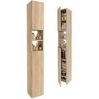 TREND WERK Hochschrank Badschrank schmal stehend B24 x T31 x H172 cm (Schmaler Badezimmerschrank mit Regalfächern & Stauraum) Holzoptik, offene & geschlossene Fächer, Standregal Bad, platzsparend