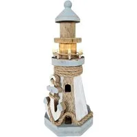Meinposten Fensterdekoration Leuchtturm beleuchtet Holz LED Deko Dekoration Maritim H 24 cm
