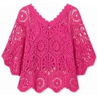 ITALY VIBES Blusenponcho - Häkelshirt - Spitzenshirt - ITALY VIBES - Boho - Oversize ONE SIZE- passend für Größen S - L