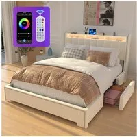 oyajia Polsterbett LED-Beleuchtung Doppelbett 140x200cm mit Ladefunktion und 3 Schubladen (Mit Lattenrost und Ladefunktion, Samt materia Polsterbett), Funktionsbett Stauraumbetten Jugendbett Bettgestell Leises Design Bett