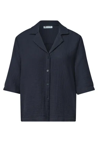 Street One - Musselin Bluse mit Bowling-Kragen darkest blue - Gr. - 36