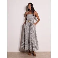 Apricot Maxikleid Streifenkleid in langer Länge mit Trägern