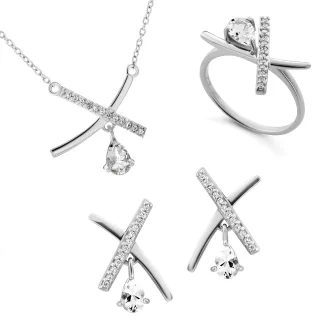 Orphelia 'Charlotte' Damen Set aus 925 Sterling Silber: Halskette + Ohrringe + Ring - Silber SET-7580/W