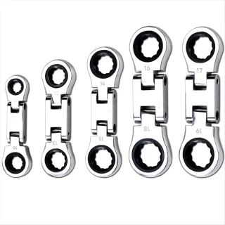 5-Piece Flex-Head Stubby Ratcheting Combination Wrench Set Mini Wrench Set Double Box End Flex-Head Mini Spanner Set