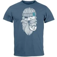 Neverless Print-Shirt Herren T-Shirt Printshirt Seemann Bart Seefahrer Nordisch Maritim mit Print