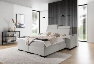 Boxspringbett Bett NESTOR 200x200cm Set.1 in Stoff Dress Me Silbergrau