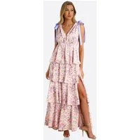 Imily Bela Maxikleid Damen Geblümte Boho Strandkleider mit hohem Schlitz (Packung, 1-tlg., 1per-Pack) mit Rüschen-Stufen