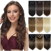 LuxusKollektion Echthaar-Extension Extensions Echthaar Remy Clip in 7 teilig 16 Clips 10 inch Dunkelbraun
