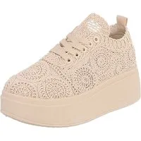Ital-Design Damen Sneaker mit erhöhtem Komfort und kunstvollem Design Sneaker (91116881) Keilabsatz/Wedge Sneakers Low in Beige