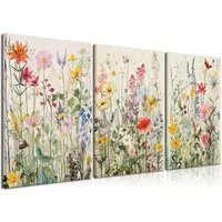 Zyronn Leinwandbild HortensieLeinwand Wandkunst, Aquarell Blumen Wandbilder, Bunte, (3 St), Wildblumen Bilder, Wanddekoration, Botanische Deko