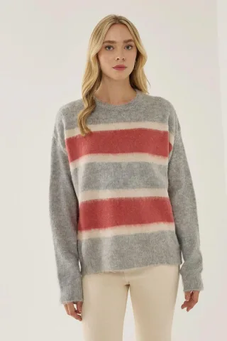 Lockere Passform Bunter Gestreifter Pullover