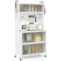 COSTWAY Küchenregal, Küchenschrank mit Rollen, Klapptüren, Stecktafel, Haken, 80x40x160cm