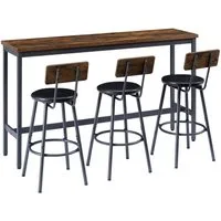 ANYSUN Bartisch Küchen-Esstisch,Kneipentisch, langes Esstisch-Set mit 3 Hockern (Langer Bartisch mit 3 gepolsterten Barhockern aus Kunstleder), industrieller Bartisch und Stühle für die Küche,den Frühstücksraum