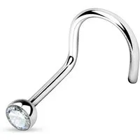 viva-adorno Nasenpiercing 1,0mm Nasenstecker gebogen Zirkonia Kristall Nasenring