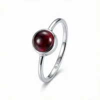 mantraroma Silberring SAMA rund aus 925 Silber mit Granat (Ring mit Schmuckbeutel), Damenring aus 925er Silber