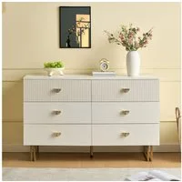 Merax Sideboard mit Gold-Akzenten in Weiß (1 St., 120x40x75 cm), Kommode mit 6 Schubladen, Buffetschrank Anrichte aus MDF und Stahl
