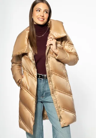 Wittchen Damen-Daunenjacke mit Stehkragen, goldfarbenes Nylon