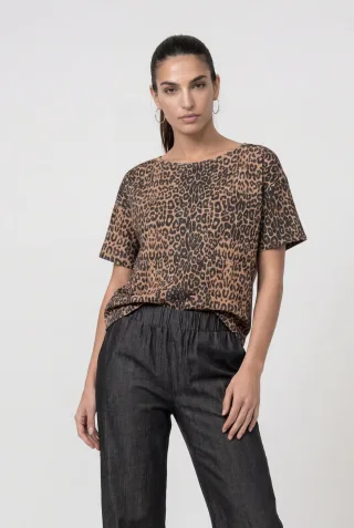 monari - T-Shirt mit Leomuster brown sugar gemustert - Gr. - 34