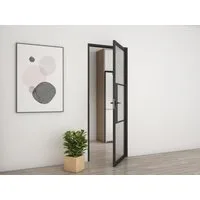 inova wohnen Zimmertür Glastür mit Stahlrahmen schwarz Milchglas, Komplett Set mit Türzarge und Klinke Loftstyle