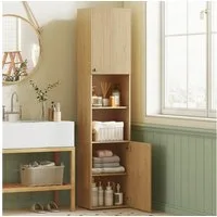 HOMCOM Badkommode Badezimmerschrank mit 2 Türen, 2 offenen Fächern Wohnzimmer (Badschrank, 1 St., Hochschrank), für Badezimmer, Eiche