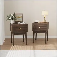 REDOM Nachttisch Kommode,Nightstand (Mid-Century Modern Nussbaum Nachttisch, 2er Set, 40x40x55 cm, Metallgriffe, großzügiger Stauraum, Rillenmuster-Design., 2-St., 40x 40 x 55 cm), 2 Stück