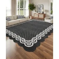 GarveeMore Teppich eleganter und hübscher Flachflor-Teppich mit Wellenrand, rechteckig, Höhe: 7 mm, waschbar, rutschfest, für Wohnzimmer/Schlafzimmer/Esszimmer/Flur/Diele