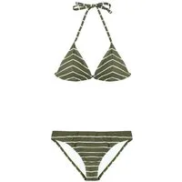 AvaMia Triangel-Bikini Damen Bikini Set Triangel Streifen Khaki Weiss Braun (Bikinitop und Bikinihose) Damen Bikini Set Bikinitop und Bikinihose Low