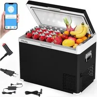 oyajia Elektrische Kühlbox 2in1 Doppelzone Kühl & Gefrierfach Kompressor Kühlbox, 12V/24V & 240V, 50 l, elektrische Gefrierbox mit LED-Touch-Bedienung, für Camping, Auto, Lkw