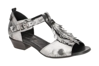 Charme Damen Sandale 0762-02 Grau Echtleder Gummisohle Trichterabsatz