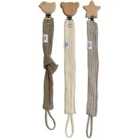 lilimaus Schnullerbefestigung Schnullerkette aus Musselin & Holz - handgemacht, (3-tlg), mit Holzclip & sicherer Länge - schadstoffgeprüfte Musselin-Baumwolle
