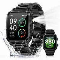 Forrlite Militär Smartwatch Herren mit Telefonfunktion Smartwatch (4,98 cm) Tactical Outdoor Smartwatch mit LED Taschenlampe, Fitness Tracker, 110 Sportmodi, Herzfrequenz- & Schlafmonitor, 3ATM wasserdicht, für Android und iPhone