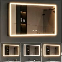 WDWRITTI Spiegelschrank 3türig 100x60x13,5cm Schwarz Metall Kalt/Neutral/Warmweiß Dimmbar (Badezimmerspiegelschrank mit LED Beleuchtung, Speicherfunktion, Anti-Fog, Doppel Spiegel) Aluschranktür, vormontiert geliefert, Netzadapter & Stromkabel