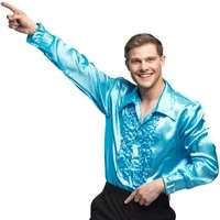 Boland Kostüm Party Shirt türkis Glanzhemd für Herren in M Karneval Disco 70er Jahre