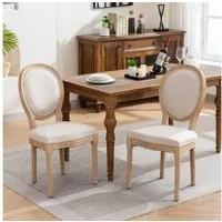 BBG Esszimmerstuhl Esszimmerstuhl 2er Set, Polsterstuhl im Französischen Landhausstil (2 St), Massivholz (Kautschukholz) mit Antik-Finish, Leinen-Bezug